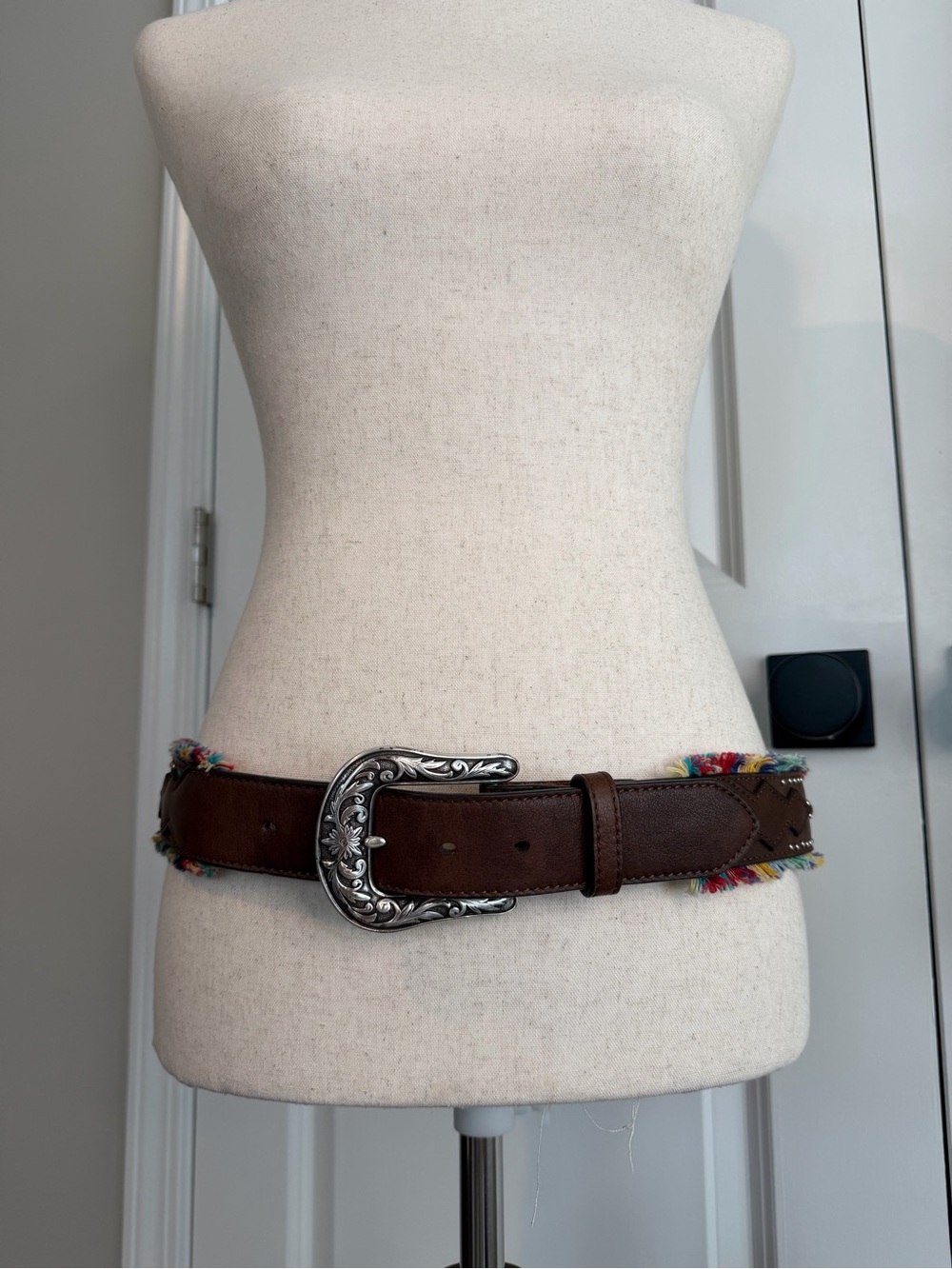 Nocona Western Belt Womens Leather Frayed Multicolored Studs Brown N3411902 - Picture 2 of 10